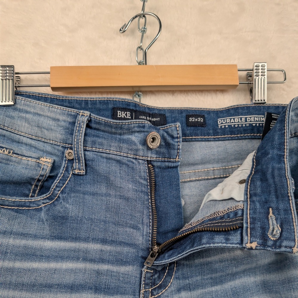 BKE Jake Straight Jeans Men's 34x31 Blue Durable Embroidered Workwear Rugged